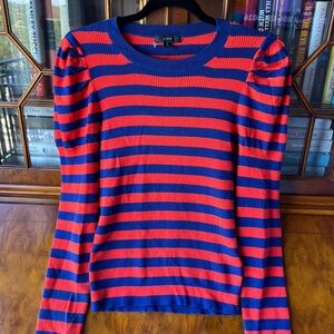 J. Crew Women's Vibrant Red and Blue Striped Sweatshirt
